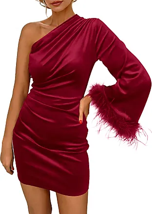 PRETTYGARDEN Women's Fall Long Sleeve Velvet Dress One Shoulder Mini  Bodycon Wedding Guest Party Dresses