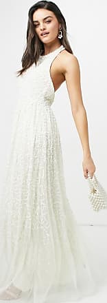 Maya halterneck open back all over sequin maxi dress in ecru-White