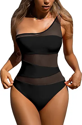 Illusion Mesh One Shoulder One Piece Swimsuit