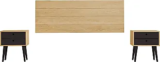Cabecero madera encerado y negro 150cm y 2 mesitas madera con estantes