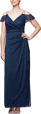 Alex Evenings Womens Long Cold Shoulder Dress (Petite and Regular Sizes), Bright Navy Strap, 8