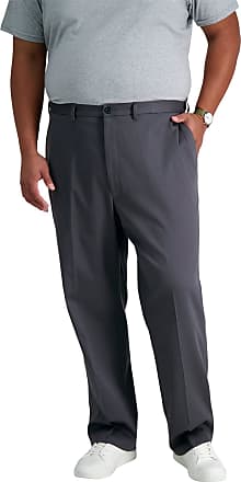 Haggar Mens Big-Tall Premium No Iron Classic Fit Expandable Waist Plain Front Pant, Dark Grey, 48W x 29L