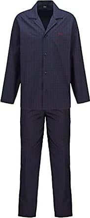 Sparen Sie 30% BOSS by HUGO BOSS Baumwolle Karierter Pyjama aus Baumwoll-Popeline mit Logo in Blau für Herren Herren Bekleidung Nachtwäsche 