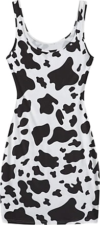 Romwe Womens Cow Print Sleeveless Scoop Neck Bodycon Tank Mini Dress Black and White XL