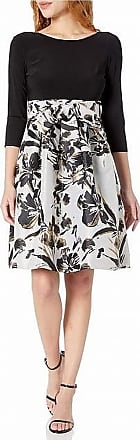Jessica Howard Womens Long Sleeve Fit and Flare Dress with Tie Sash, Black/Silver, 14