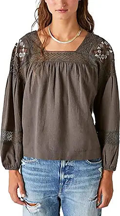 Lucky Brand Women's Embroidered Long Sleeve Babydoll Top, Washed