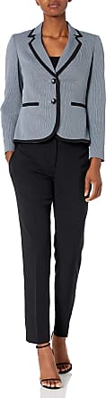 Le Suit Womens Notch Collar Piped 1 Button Flap Pocket Stripe Novelty Slim Pant Suit, Black Multi, 12