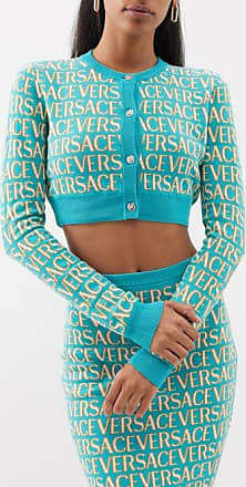TURQUOISE VERSACE VERSACE ALLOVER KNIT CROP TOP