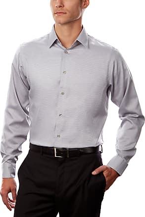 Calvin Klein Mens Dress Shirt Regular Fit Non Iron Stretch Solid, ash, 15.5 Neck 34-35 Sleeve