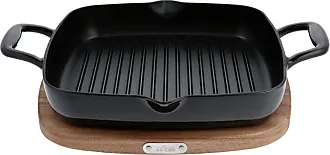 Enameled Cast Iron, Grill Pan with Acacia Wood Trivet, 11 inch