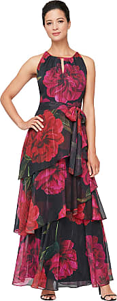 S.L. Fashions Womens Sleeveless Print Maxi Dress, Black Pink Red Floral, 16
