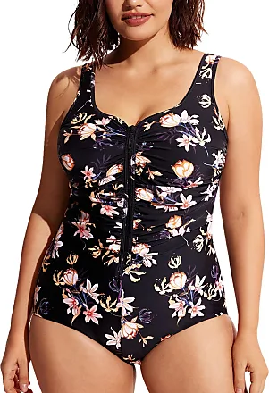 DELIMIRA Women's One Piece Swimming Costume Plus Size Padded Swimwear Tummy  Control Swimsuit Black 6 : : Fashion