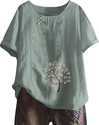 ORANDESIGNE Femme Chemisier Manches Longues en Coton Lin Kaftan Imprimé Floral Tunique T-Shirt Baggy Tops Grande Taille 