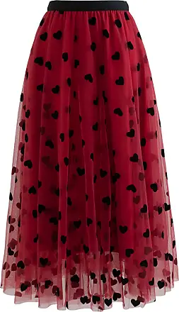 Tulle Heart Print Skirt Red / One Size
