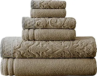 Madison Park Taupe Spa Waffle 6 Piece Jacquard Combed Cotton Towel Set