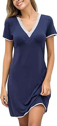 Ekouaer Womens Sleepshirt Short Sleeve Ruffle Seams Nightgown Soft Sleeping Shirts Loungewear Nightshirts 