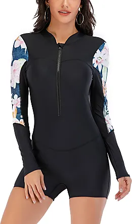 FEOYA Rash Guard for Women Long Sleeve Floral Sun Protection Zipper Two  Piece Swimsuits Swim Shirt with Boy Shorts Black + White S : :  Clothing, Shoes & Accessories