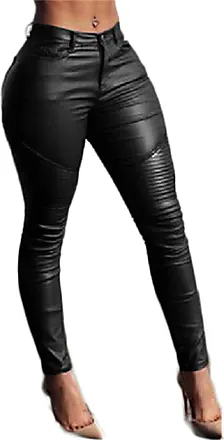 biker leather look leggings  Womens Wet Look Matte PU Faux Leather High  Waist Biker Leggings