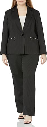 Le Suit womens Pinstripe 1 Button Notch Collar Zip Pocket Business Suit Pants Set, Black/White, 18 US