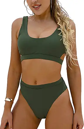  geluboao Two Piece Amry Green High Waisted Swimsuits