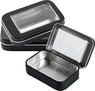 RW Base 5.8 Ounce Rectangular Tin Containers, 100 Durable Tin Boxes with Lids - Hinged Lids, Rounded Edges, Black Tin Storage Containers, Customizable