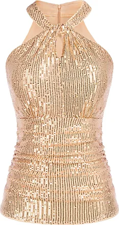 GRACE KARIN Women's Sleeveless Sparkle Shimmer Camisole Vest Sequin Tank  Tops Beige at  Women's Clothing store