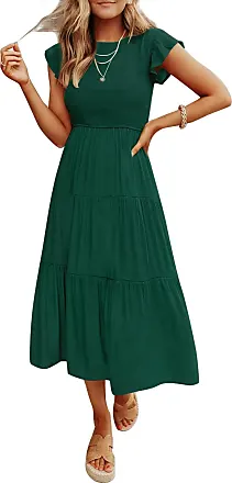 MEROKEETY Women's 2024 Casual Short Sleeve Smocked Dress Round