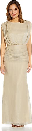 Adrianna Papell Womens Metallic Mesh Gown, Champagne, 10