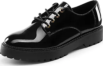 Womens Lace Up Shoes Black Synthetic Leather Ladies Casual Work