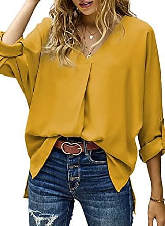 Modasua Damen Bluse Langarm Blusenshirt Chiffon Hemd V-Ausschnitt Elegant Hemd Casual Oberteile Tops Business Tunika T-Shirt 