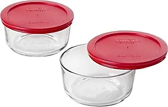 Pyrex 7211 6-Cup Glass Food Storage Dish and 7211-PC Poppy Red Plastic Lid (4-Pack)
