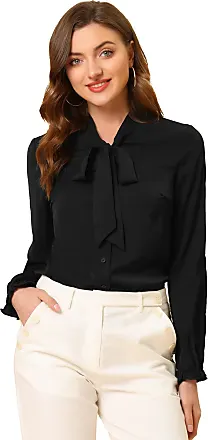 Allegra K Work Blouse for Women. Elegant Bow Tie Neck LS Shirt Top. XL.  White