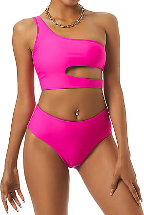 ZAFUL Women's Ribbed Cinched Tie Front Cami High Waisted Tankini Swimsuit 