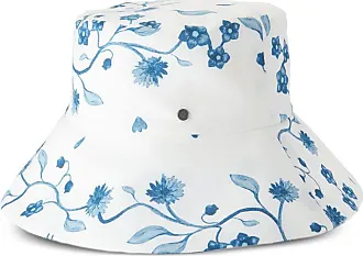 Maison Michel Paris - Charlotte, Bucket Hat in White And Blue Cotton Fabric With Printed Flowers.