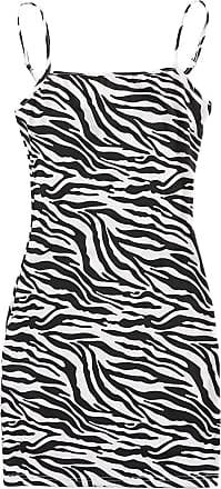 SOLY HUX Womens Spaghetti Strap Zebra Striped Backless Bodycon Pencil Mini Dress Black White XS