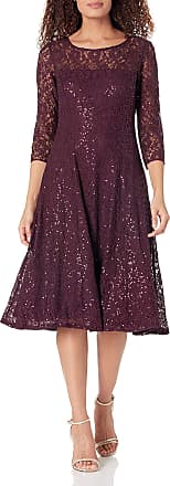 S.L. Fashions Womens Short Sleeve Tea Length Fit and Flare Dress (Petite Missy), Fig Sequin, 16