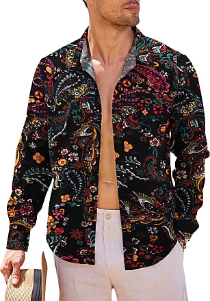 NWT Men's Silk & Linen Blend Retro Style Hawaiian Shirt Paisley New S M L XL XXL 