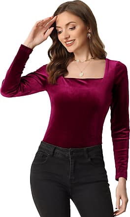Allegra K Women's Button Down Blouse Solid Color Long Sleeve Velvet Work  Shirt Wine Red X-Large