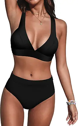 CUPSHE Bikini Set for Women Two Piece Swimsuits Cut Out High Waisted Scoop  Neck V Cut Bottom, Black, X-Small : : Clothing, Shoes & Accessories