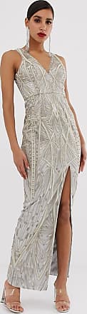 bariano tiered contrast lace maxi dress in white