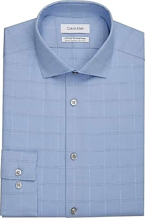 Calvin Klein Mens Infinite Slim Fit Spread Collar Dress Shirt Ocean Blue Grid - Size: 17 1/2 32/33