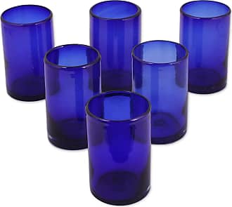 Set of 6 9 oz Cobalt Spiral NOVICA Hand Blown Blue Recycled Glass Swirl Tumbler Glasses 