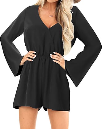 YOINS Long Sleeve Playsuit for Women Backless Casual Jumpsuits Short Romper Elastic Waist Rompers with Pockets