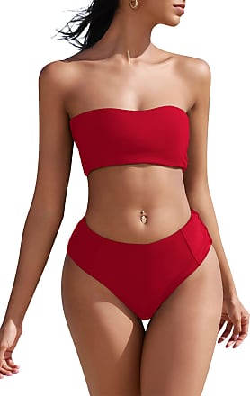 Women’s Two Piece Swimsuit Strapless Bandeau Bikini Set Vintage Off Shoulder High Cut Bathing Suits Swimwear Kaicran 