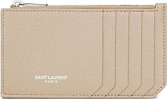 SAINT LAURENT, Logo-Print Pebble-Grain Leather Cardholder, Men, Neutrals