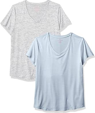 Danskin Womens 2 Pack Essential V Neck T-Shirt, Light Grey Space Dye/Blue Fog Space Dye, X-Large