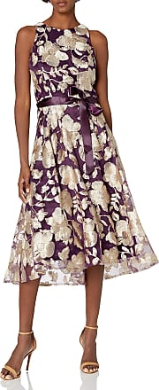 Tahari by ASL Womens Sleeveless Lace High Low Dress, Plum Gold Embroidered, 2