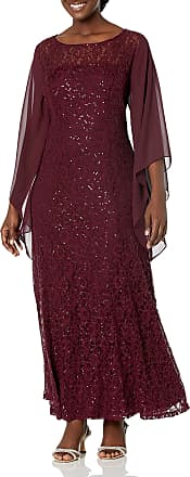 S.L. Fashions Womens Plus Size All Over Lace Gown with Chiffon Sleeves, Fig Illusion, 14W
