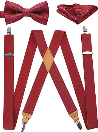 WDSKY Mens Boys Suspenders and Bow Tie Elastic with Leather Y-Back 