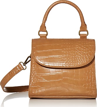 DKNY Camel Tan Brown Cross Body Shoulder Clutch Bag Croc Embossed Leather  Medium